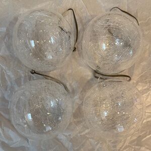 Set of 4 Clear Crackle Glass Ornaments